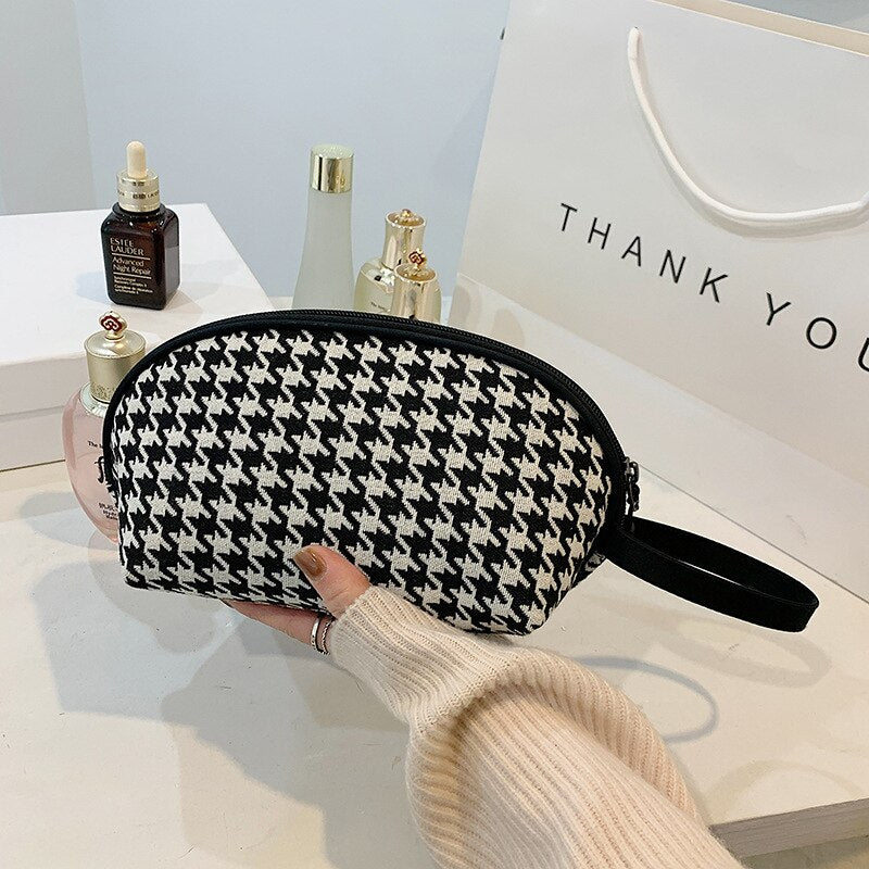 New Houndstooth Cosmetic Bag Female Classic Zipper Small Storage Bag Casual Portable Mini Makeup Canvas Bag