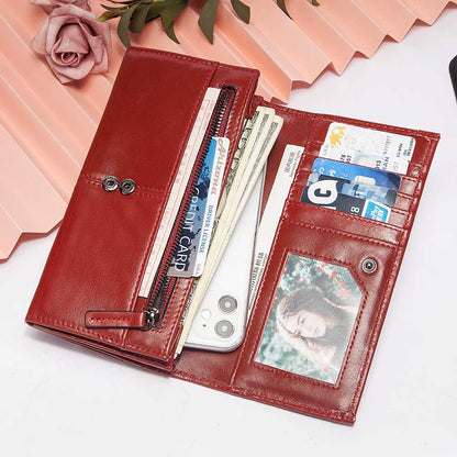 KAVIS Genuine Leather Women Long Purse Female Clutches Money Wallets Handbag Handy Passport walet for Cell Phone Card Holder