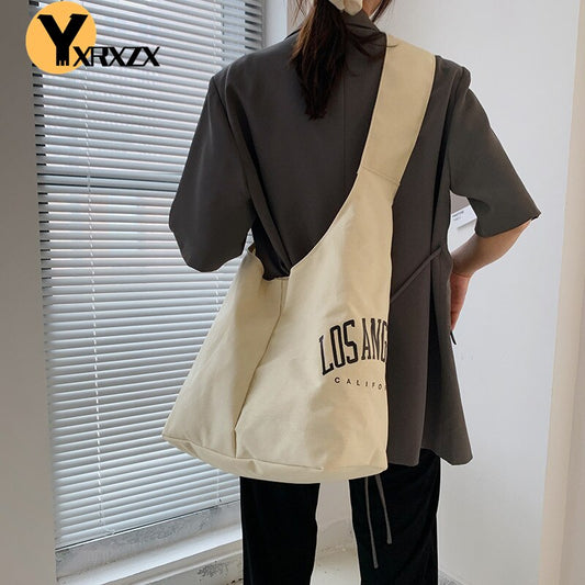 Large Capacity Canvas Tote Summer Women Casual Crossbody Bag Letter Print Shopping Bag Harajuku Girl Shoudlder Handbags Bolsa