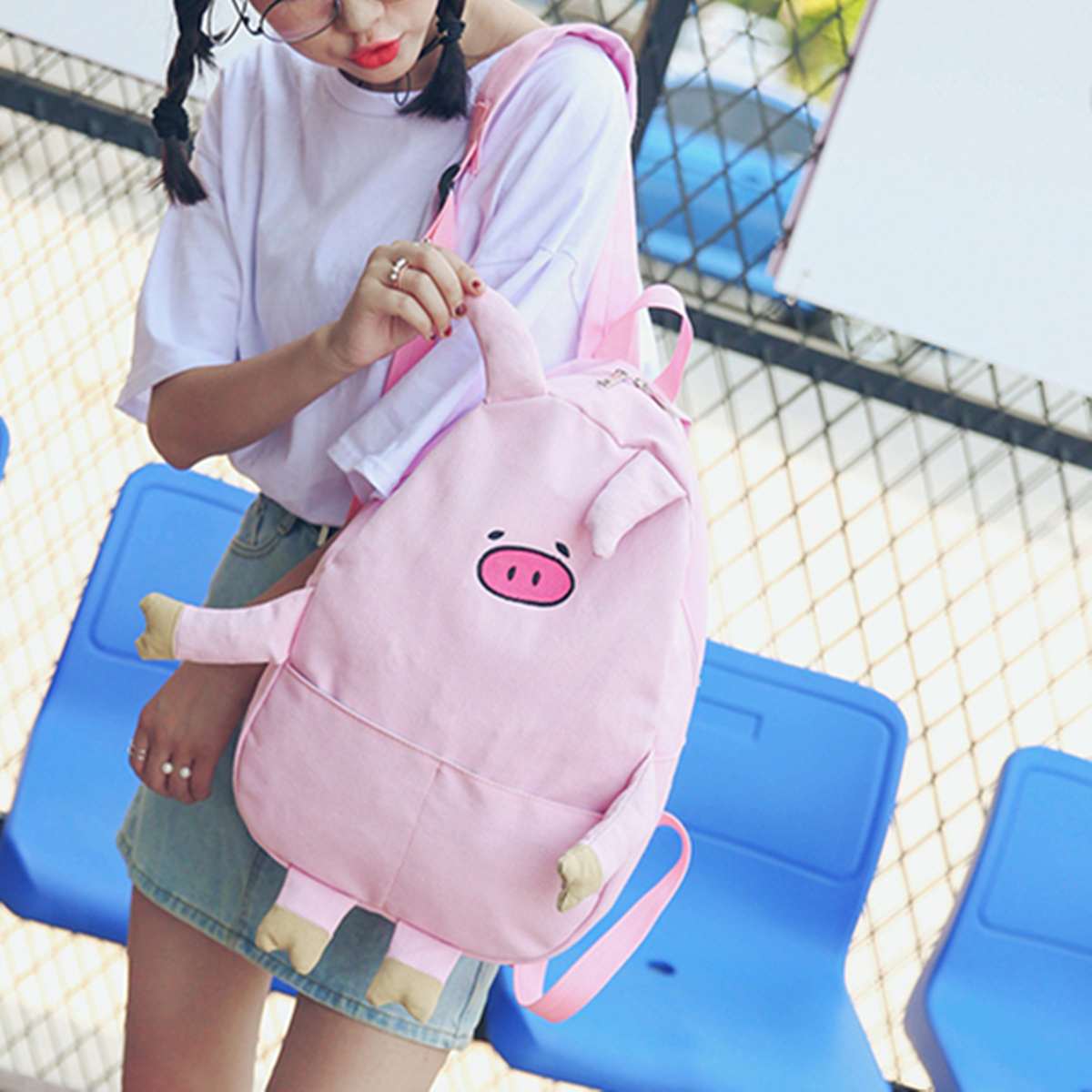 3D Cute Pig Backpacks For Kids Schoolbags Teenager Students Shoulder Bag Canvas Rucksack Women Cartoon Embroidery Pack Gift