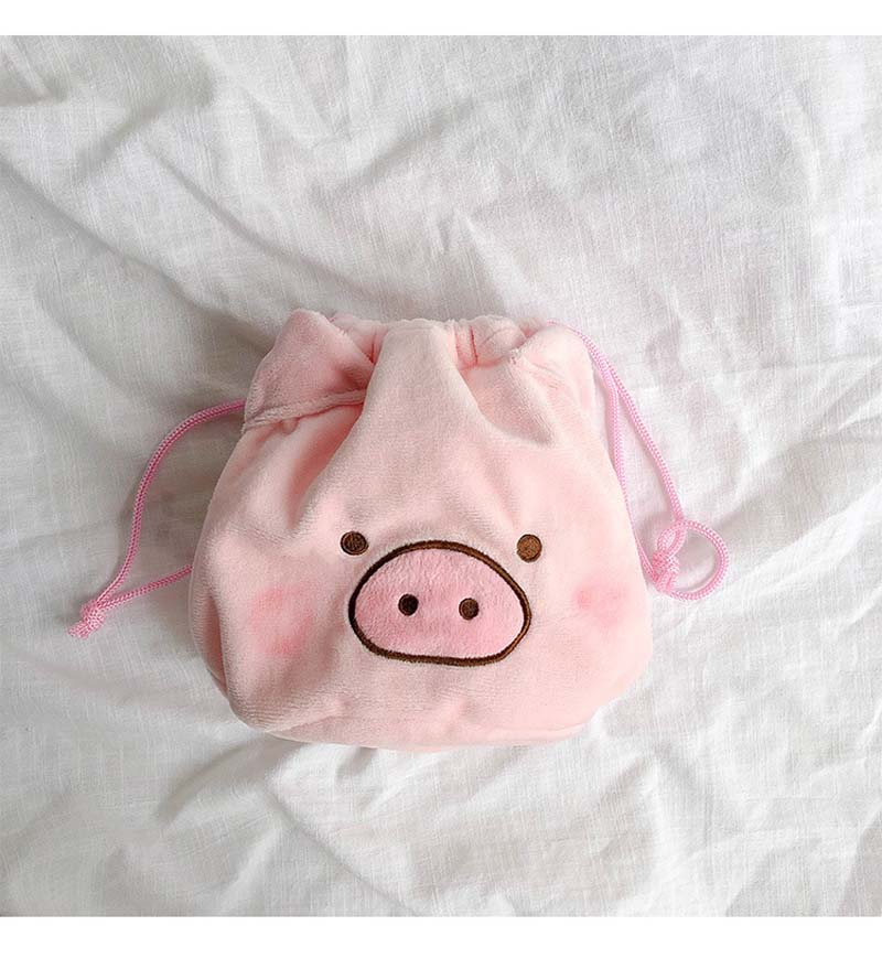 Flannel Pig String Cosmetic Case Girls Pink Make up Bags Women Travel Cosmetic Bag Korea Plush Drawstring Bag Storage Bags