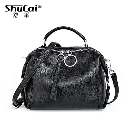 Soft Genuine Leather Handbag Elegant Fashion Tassel Female Shoulder Bag Large Capacity Simple Casual Women Crossbody Bag New