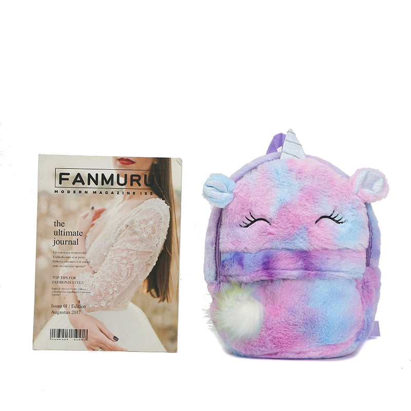 Cute Cartoon Backpack Girl Plush Unicorn Backpacks Cute Fashion Fur Backpacks Children Schoolbag Kids Gift Book Bag