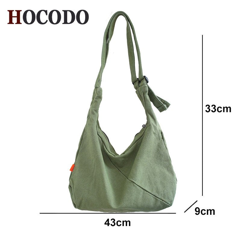 HOCODO  Fashion Solid Color Women Bag Canvas Schoolbag For Teenage Girl Travel Shoulder Bag Casual Crossbody Bag Student Bookbag