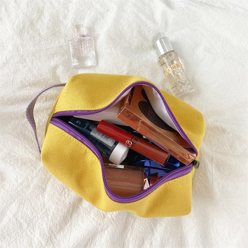 PURDORED 1 Pc Korean Style Women Cosmetic Bag Travel Canvas Makeup Bag Pouch Large Makeup Organizer Handbag Bolsa Feminina