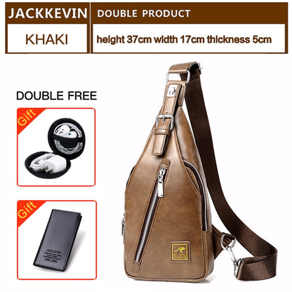 JackKevin Men&#39;s Fashion Crossbody Bag Theftproof Rotatable Button Open Leather Chest Bags Men Shoulder Bags Chest Waist Pack