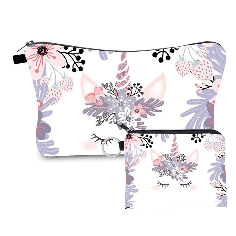 Jom Tokoy 2 PCS Printed Makeup Bag Cute Animal Pattern Cosmetic Bag Set for Women Combination Gift Organizer Bag