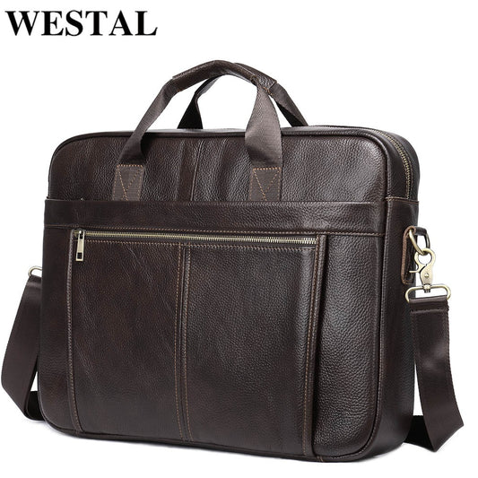 WESTAL 17inch Laptop Bag Men Leather Bags 100% Men&#39;s Briefcases Genuine Leather Messenger Bags for Document Computer Briefcases