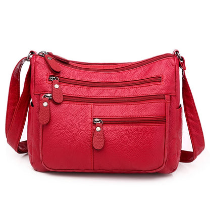 Women Washed Soft PU Leather Shoulder Bag Casual Crossbody Bags for Women Multi-pocket  Handbag Female Messenger Bags