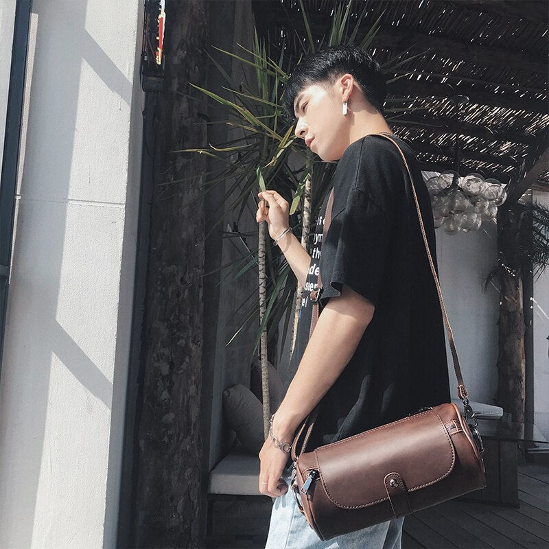 GUMST Brand Hot Sale Bucket Men Bags Vintage Small Shoulder Bag Pu Leather Mens Messenger Bag Cylinder Men&#39;s Crossbody Bags Male