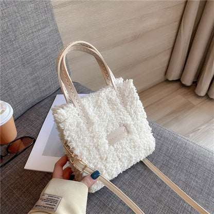 Women Winter Shoulder Bag Lamb Wool Warm Soft Autumn Ins Square Cross-body Portable Casual Self-made Hand-Woven Bag Material Bag