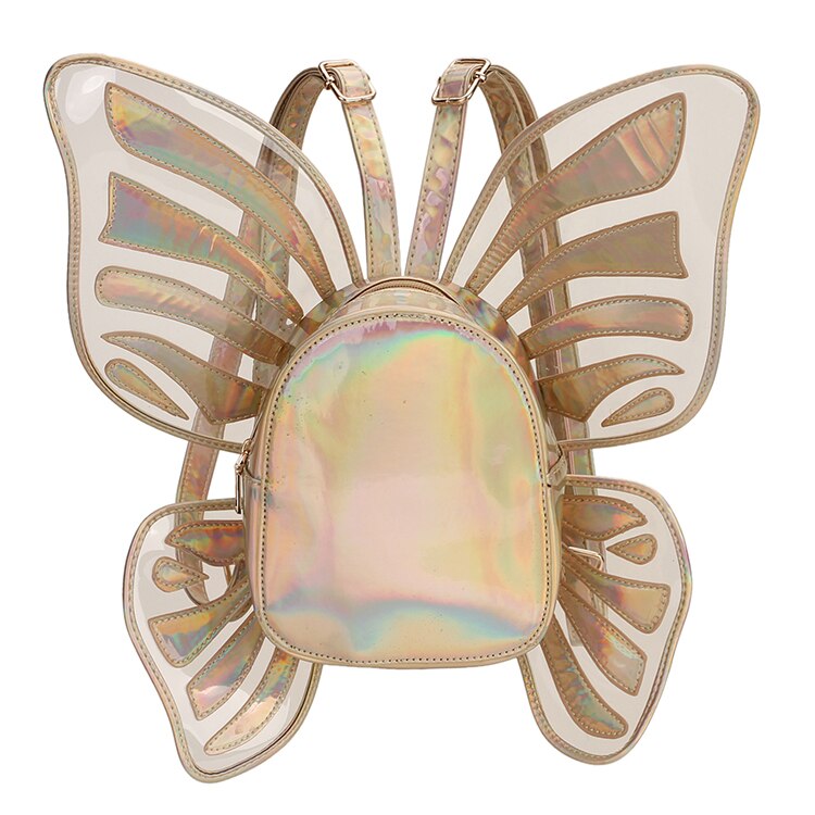 Fashion Women&#39;s Laser Mini Backpack Butterfly Angel Wings Daypack for Girls Travel Casual Daypack School Bag Holographic Leather