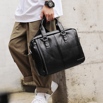 Burminsa Business Men Briefcase 14inch Laptop Bags High Quality PU Leather Office Work Shoulder Bags Black Computer Bags