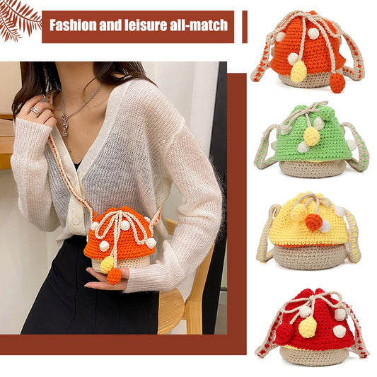 Women Fashion Knit Mushroom Hit Color Shoulder Bag Crossbody Bags Female Casual Mini Purse Shoulder Bag