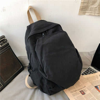 Backpacks Women Solid Color Zipper School Bag Preppy College Style Fashion Canvas Simple Large Capacity All-match Vintage Korean