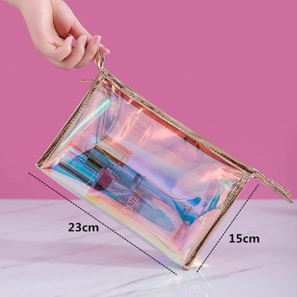 PURDORED 1 Pc Colorful Holographic Women Cosmetic Bag TPU Clear Makeup Bag Beauty Organizer Pouch Travel Clear Makeup Kit Case