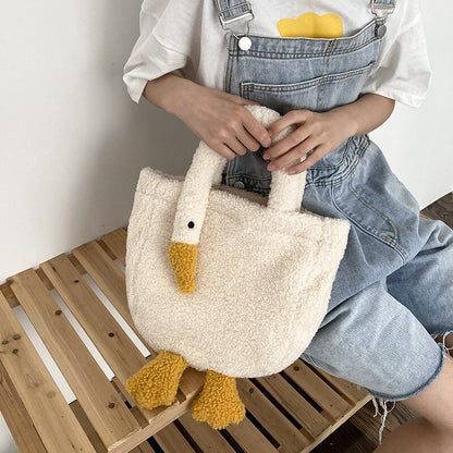 Cute Cartoon 3D Creative Goose Women&#39;s Shoulder Bag for Winter New Fashion Solid Soft Plush Sweet Female&#39;s Crossbody Bag