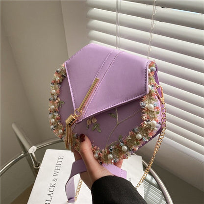 Women Shoulder Bags Embroidery Tassel Cross Body Chinese Style Fashion Retro Chain Bag Womens Elegant Sweet Ins Messenger Chic