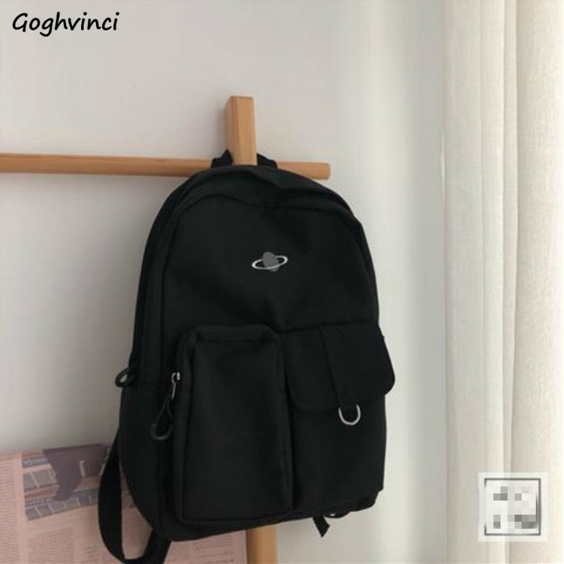 Backpacks Women Pockets Embroidery Harajuku Safari Retro Streetwear Buckles Leisure Large Capacity Fashion All-match Cool Ins BF