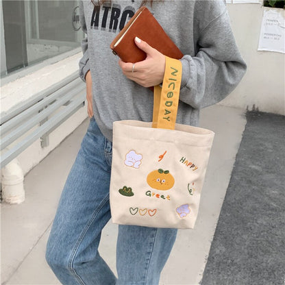 Female Embroidery Lunch Bento Bag Fashion Design Ladies Clutch Purse Handbags Cute Cartton Women Small Bucket Shoulder Bags