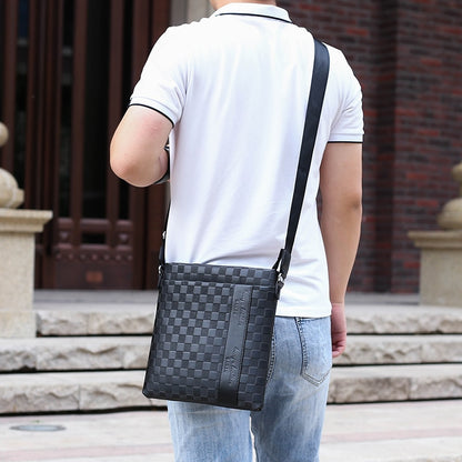 BAZU leather Men&#39;s shoulder bag husband Men&#39;s designer Bag for phone waterproof messenger bag Men handbag Business Plaid Bag