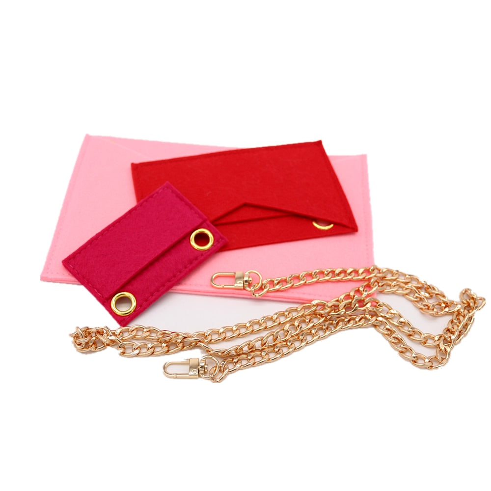 Felt organizer handbag Kirigami insert of 3 with Golden chain Crossbody bag Kirigami Pochette Envelope Bag Insert Organizer