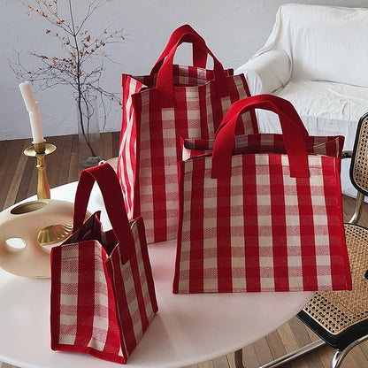 Classic Plaid Women Tote Bag Large Capacity Canvas Top-handle Handbag Mommy Waterproof Travel Totes Eco-friendly Shopping Bags