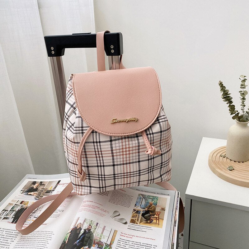 Mini Backpack Crossbody Bag For Teenage Girl Plaid Women Shoulder Phone Purse Korean Style New Trendy Female