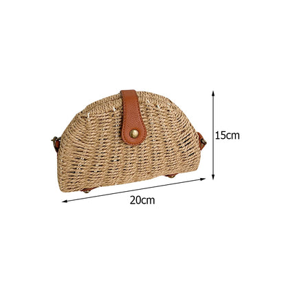 Women Straw Woven Semicircle Bags Handmade Rattan Dumpling Shoulder Bag Female Summer Beach Small Crosbody Vacation Purses