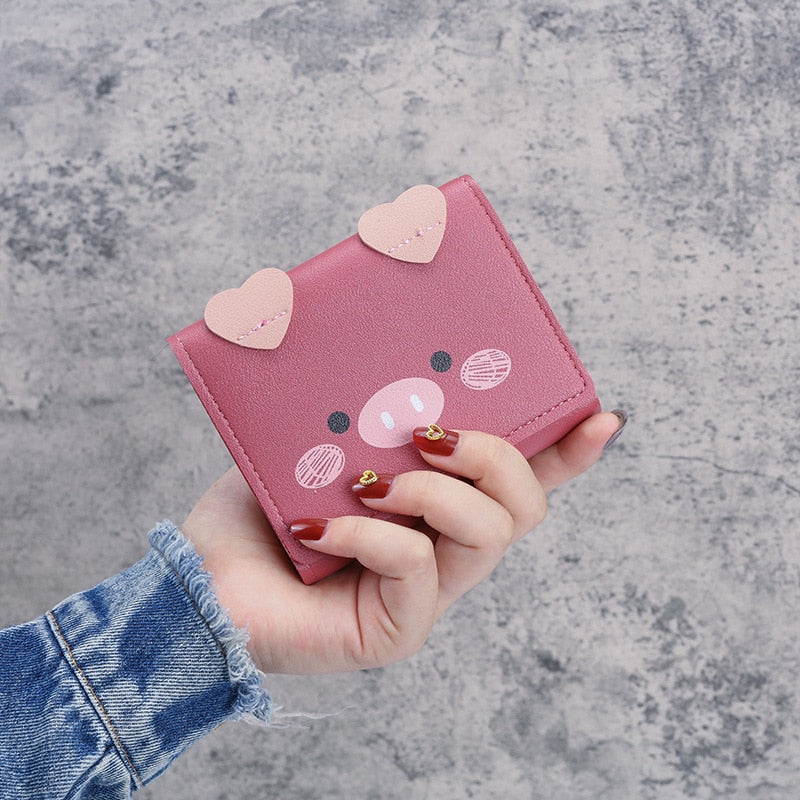 Short Wallets Student Cute Cartoom Purses Women Fashion Pattern Women&#39;s Mini Solid Color Tri-fold Student Wallet Card Holder