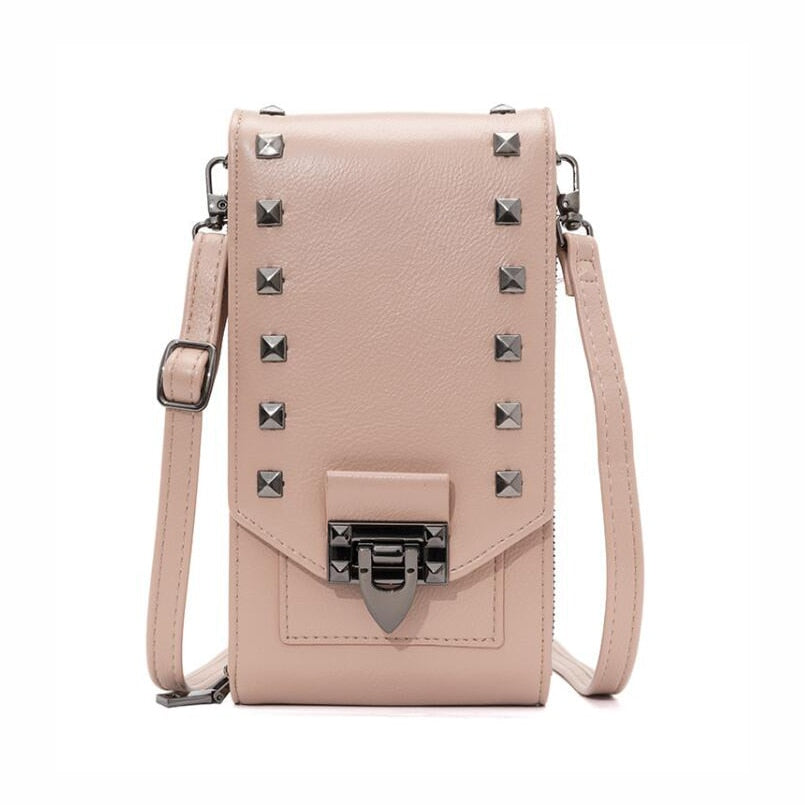 Women Soft Leather Rivet  Wallets Cell Phone Purse Crossbody Shoulder Strap PU Handbag For Female Cheap Women Messenger Bag