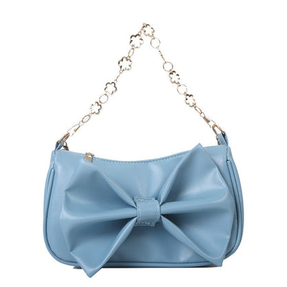 Women&#39;s Vintage Bow Crossbody Bag PU Leather Underarm Bag Fashion Retro Simple Small Messenger Chain Bag Purses Handbags