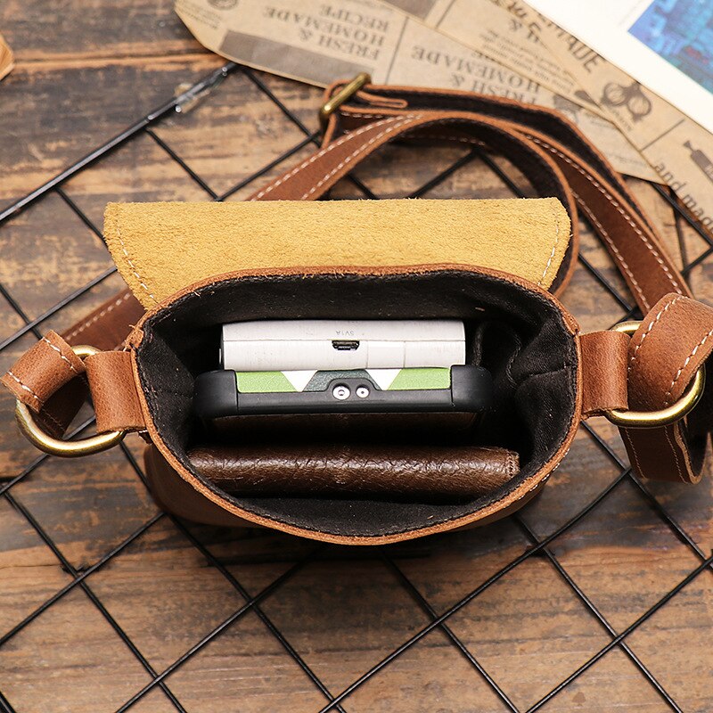 Nesitu High Quality Vintage Brown Black Blue 100% Cowhide Genuine Leather Shoulder Mini Women Men Messenger Bag for Phone M3376