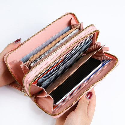 Double Zipper Pink Women Wallet High Quality PU Leather Fashion Female Long High Capacity Wallets Mobile Phone Carteira Feminina