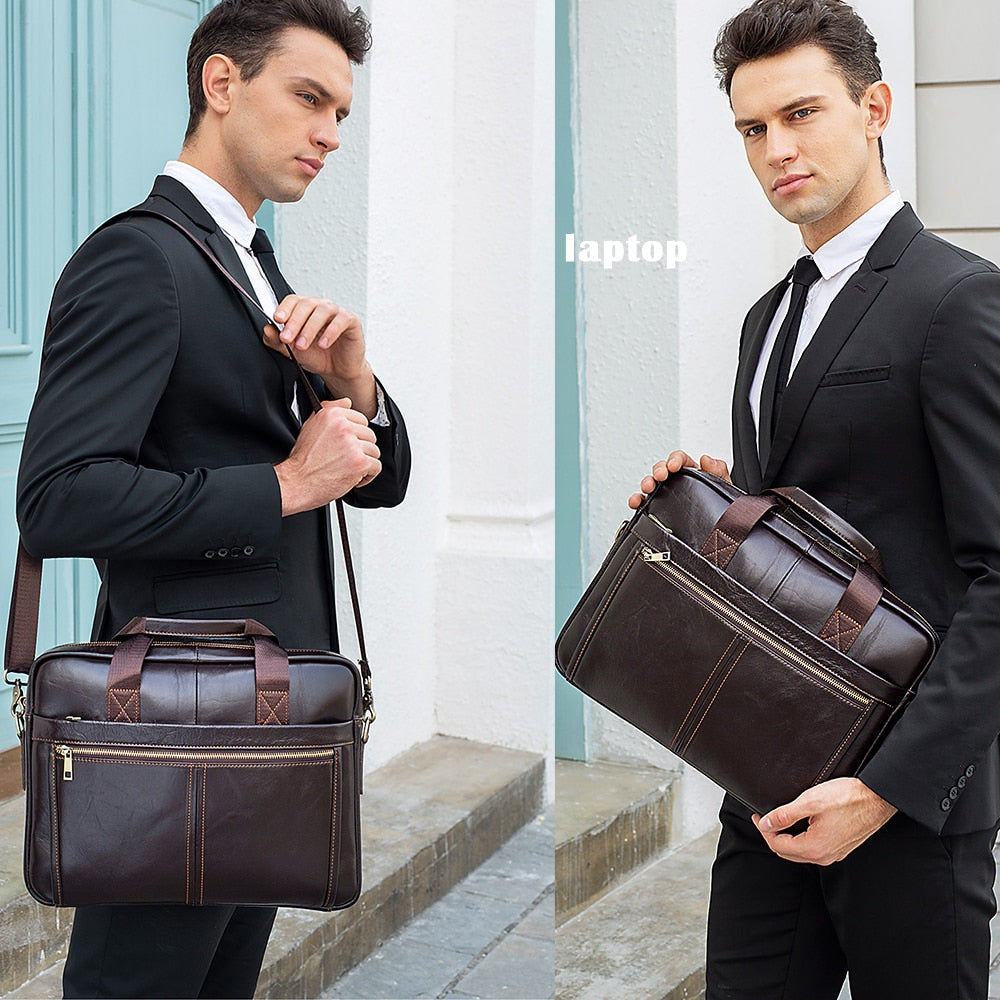 WESTAL Men&#39;s Briefcases Messenger Bag Men&#39;s Genuine Leather 14&#39;&#39; Laptop Bag Man Leather Office Business Bags for Document 8572