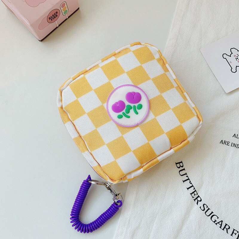 Ins Portable Checkerboard Cosmetics Lipsticks Bag Women Travel Grid Makeup Storage Case Waterproof Credit Card Sanitary Pouch