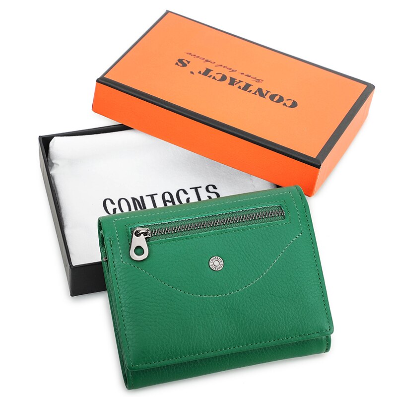 Contact&#39;s Genuine Leather Short Wallet Women Luxury Brand Ladies Small Purse Card Holder Zipper Design Female Wallet Coin Pocket