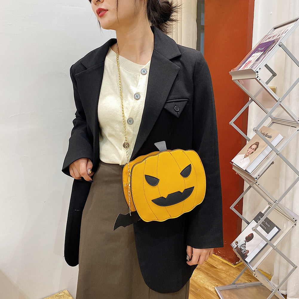 Fashion Pumpkin Shape Shoulder Bags Girl Solid Color Messenger Bag Small Purse Handbags Halloween Shoulder Bag with Chain Strap