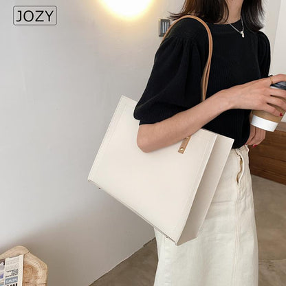 JOZY Large Leather Tote Women Shoulder Shopper Bags For Women Soild Color Shoulder Crossbody Bag Women Handbag Luxury Designer