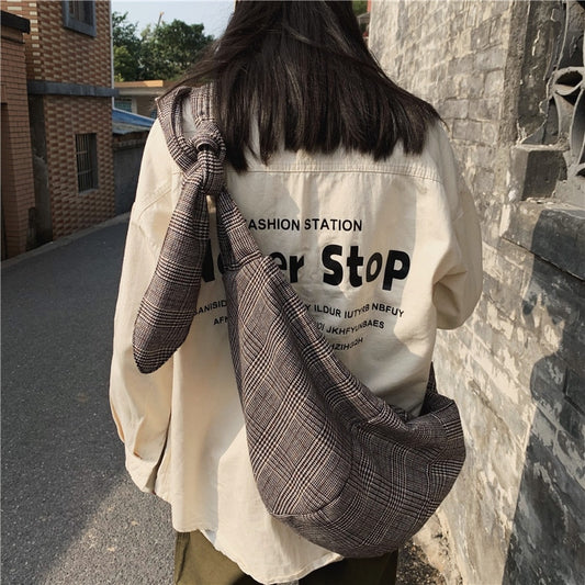 Casual Women&#39;s Shoulder Bag Large Capacity Tote Lady Canvas Messenger Plaid Female Designer Handbag Crossbody Bags for Women