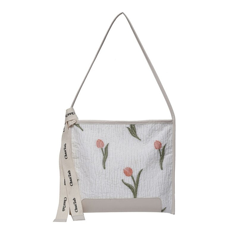 28GD Beautiful Large Capacity Tote Bag Summer Flower Bag Tulip/Cherry Shoulder Bag Handbag for Family Birthday Gathering
