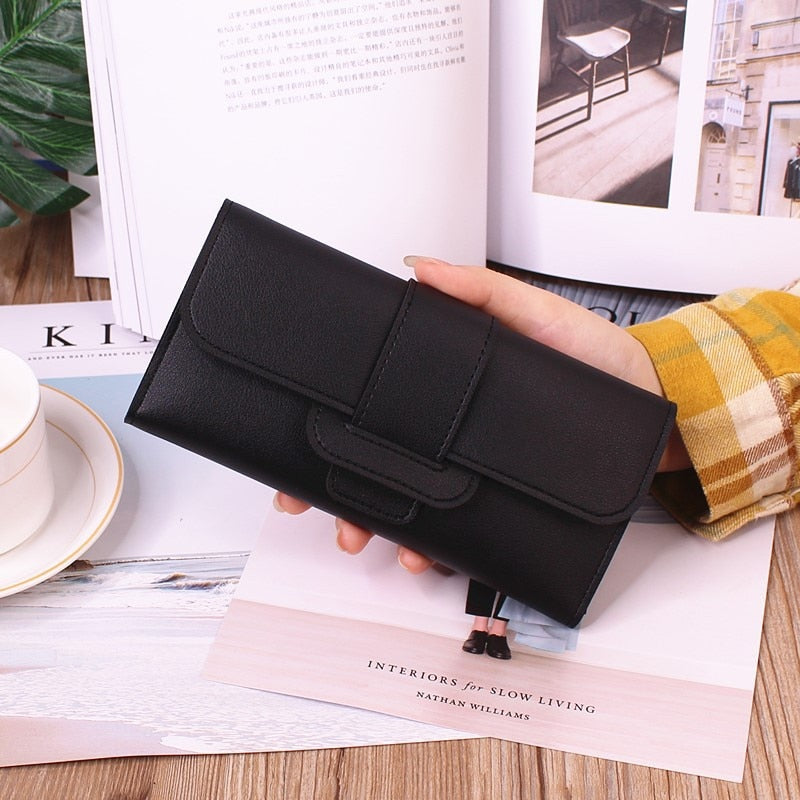 PU Leather Women Wallets Luxury Long Hasp Fold-over Pattern Coin Purses Female Brand Solid Colors New Thin Clutch Phone Bag