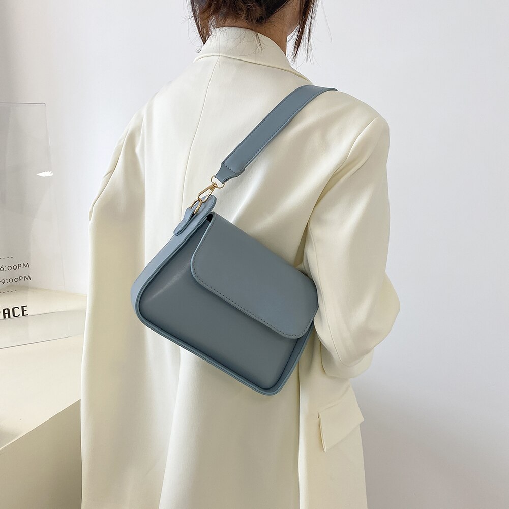 Fashion Women Shoulder Underam Bags PU Leather Solid Color Small Square Flap Handbag Totes Casual Ladies Top-handle Shoulder Bag