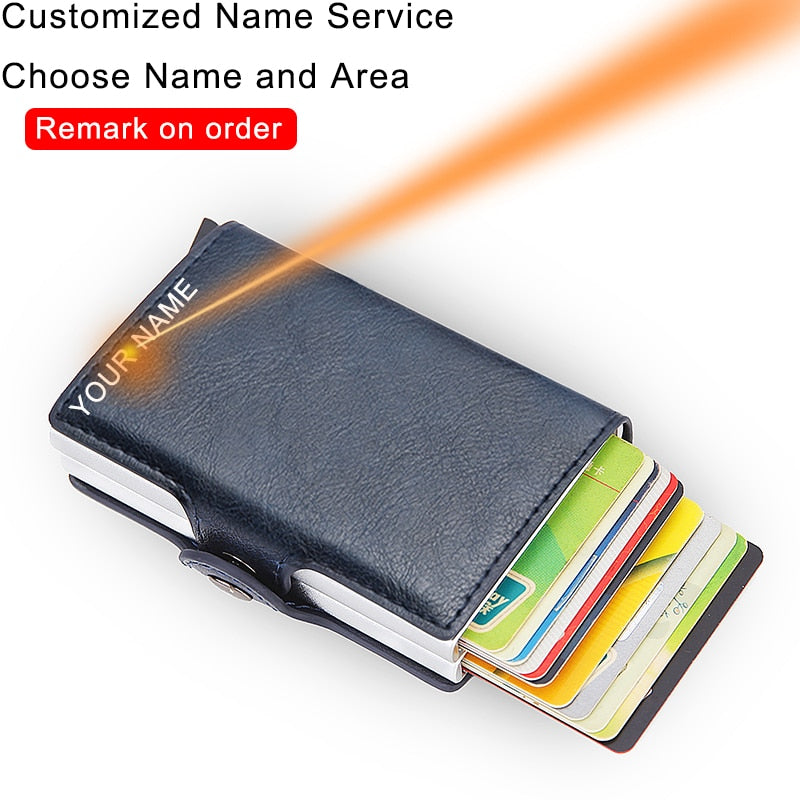 Rfid Blocking Protection Men id Credit Card Holder Wallet Leather Metal Aluminum Business Bank Card Case CreditCard Cardholder