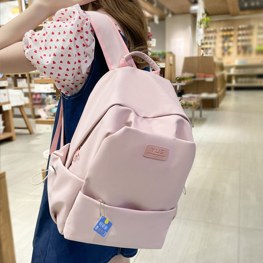 DCIMOR New Waterproof Nylon Women Backpack Female Solid Color Portable Travel Bag Kawaii Girl Big Schoolbag Preppy Badge Bookbag