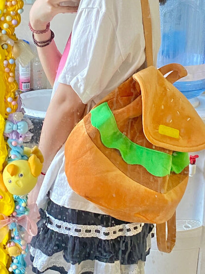 Women Backpack Hamburger Softback String Casual Kawaii Aesthetic Harajuku School Bag Fashion Unisex Travel Cute Laptop Teenager