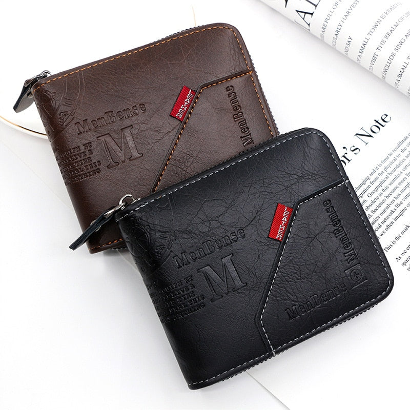 Men&#39;s Wallet Made of Leather Wax Oil Skin Purse for Men Coin Purse Short Male Card Holder Wallets Zipper Around Money Coin Purse