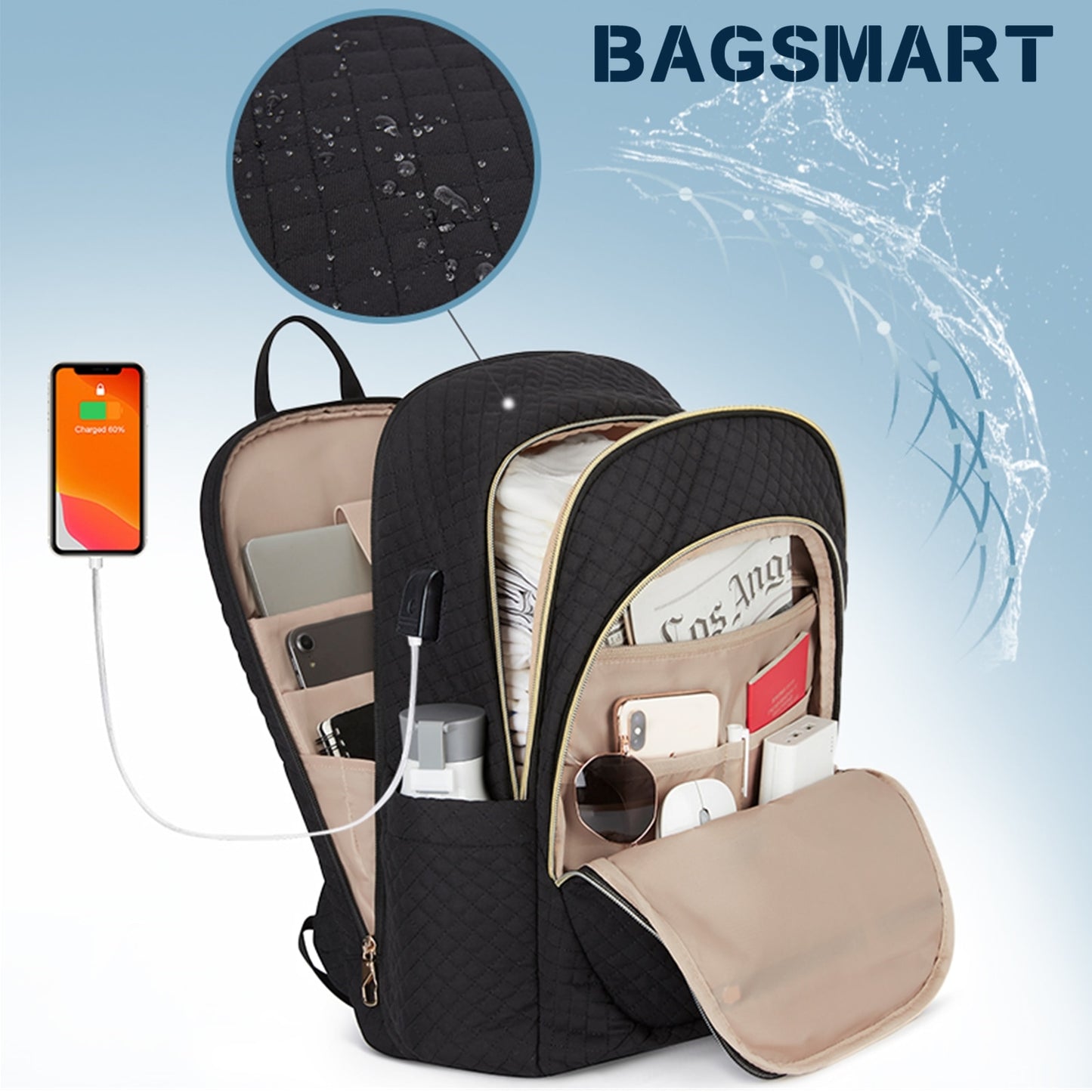 Women&#39;s Backpack BAGSMART Business Laptop Backpacks with USB Charging Port Waterproof Schoolbag Dropshipping 50% MSRP Wholesale