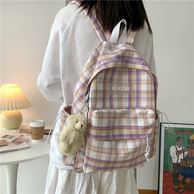 Simple Striped Backpacks Women Cute Student Plaid School Bag for Teenage Girls Harajuku Female Fashion Travel Backpack Kawaii