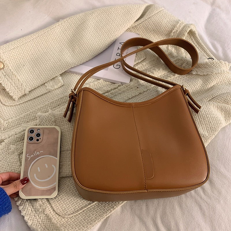 HOCOD Pu Leather Shoulder Bags Retro Female Messenger Bags Fashion Simple Handbag Women Solid Color Crossbody Bags For Women